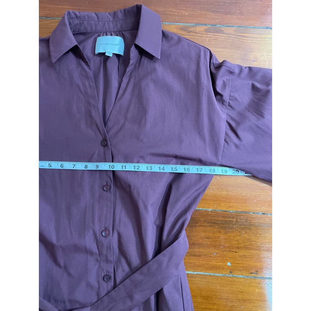 Brochu Walker XS Burgundy Maxi Shirt Dress Balloon Sleeve Belted Luxury - Picture 9 of 10